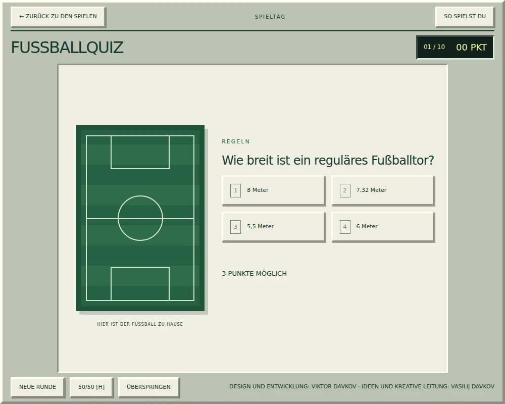 Das Fußballquiz in Game Room mit einer Frage und vier Antwortschaltflächen.