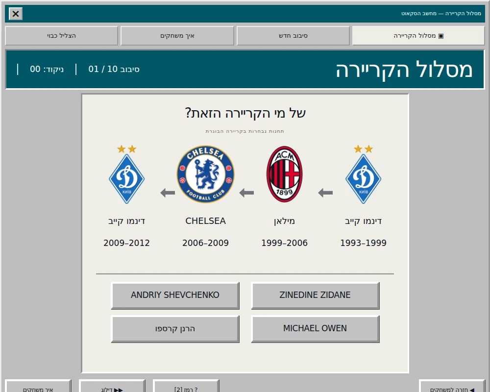 ״מסלול הקריירה״ מציג רצף של ארבע תקופות נבחרות במועדונים וארבע אפשרויות של שחקנים.